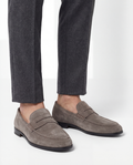 GREY SUEDE PENNY LOAFERS