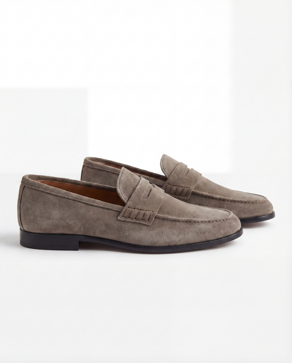 GREY SUEDE PENNY LOAFERS