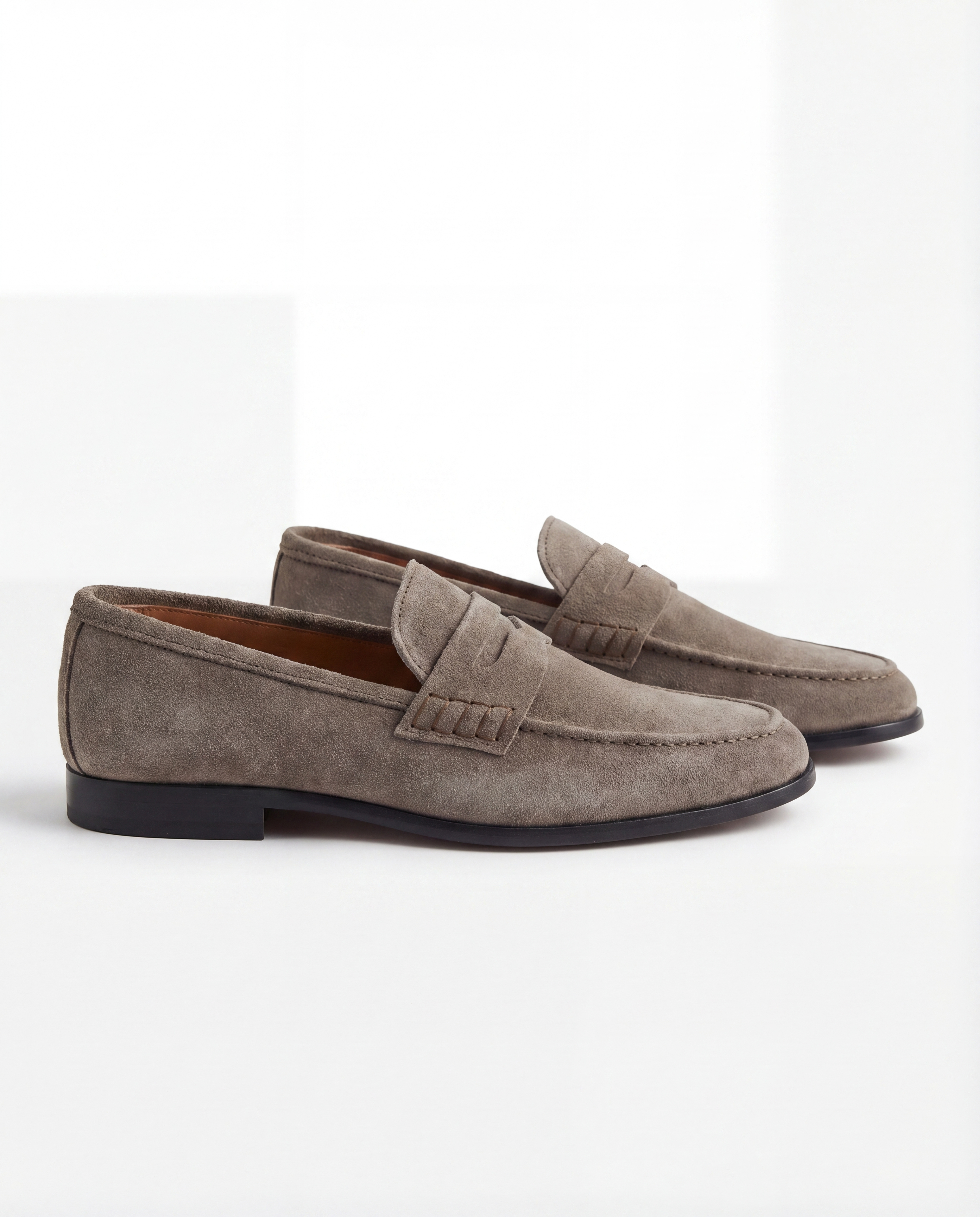 GREY SUEDE PENNY LOAFERS
