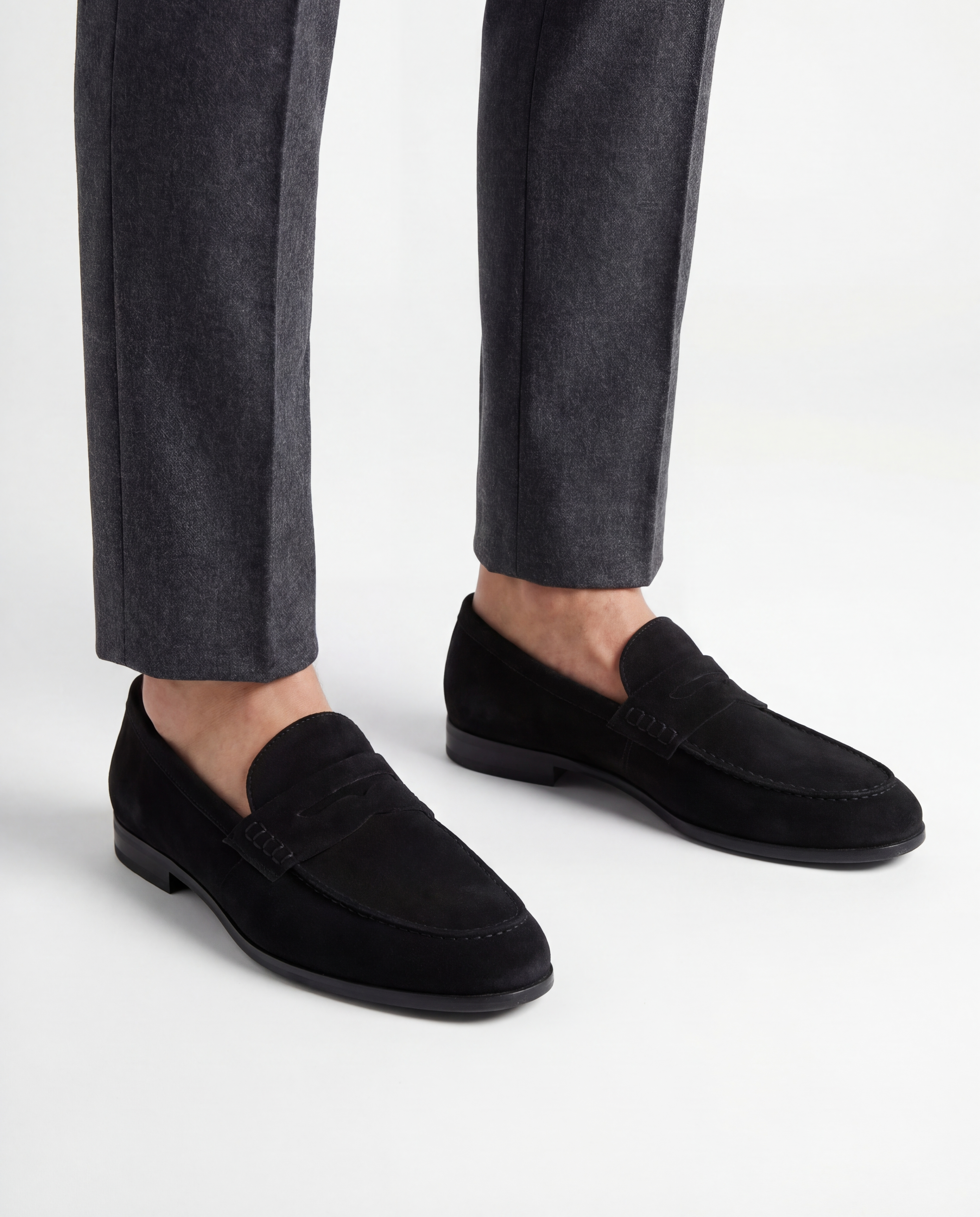 ONYX SUEDE PENNY LOAFERS
